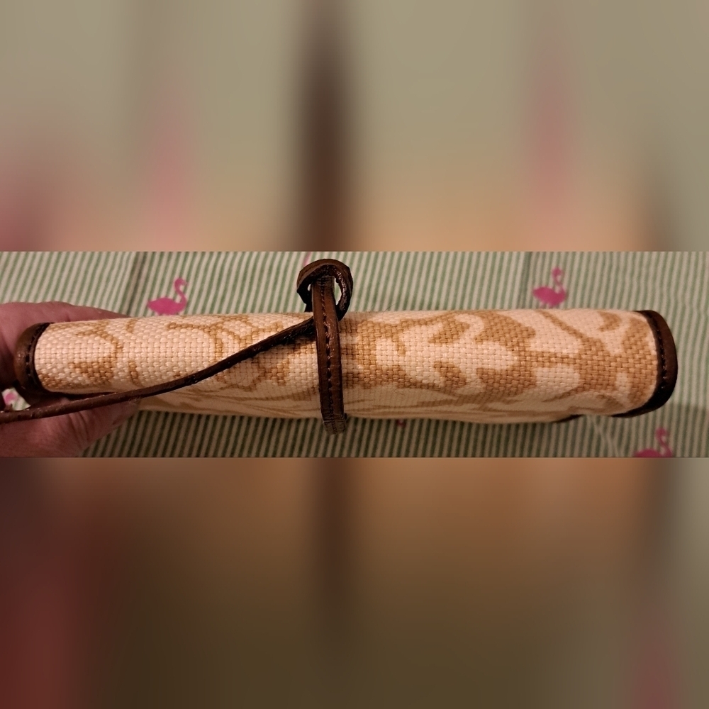 EUC Spartina 449 Beige Leather & Linen Jewelry Travel Vacation Roll Case Pouch - Picture 5 of 8